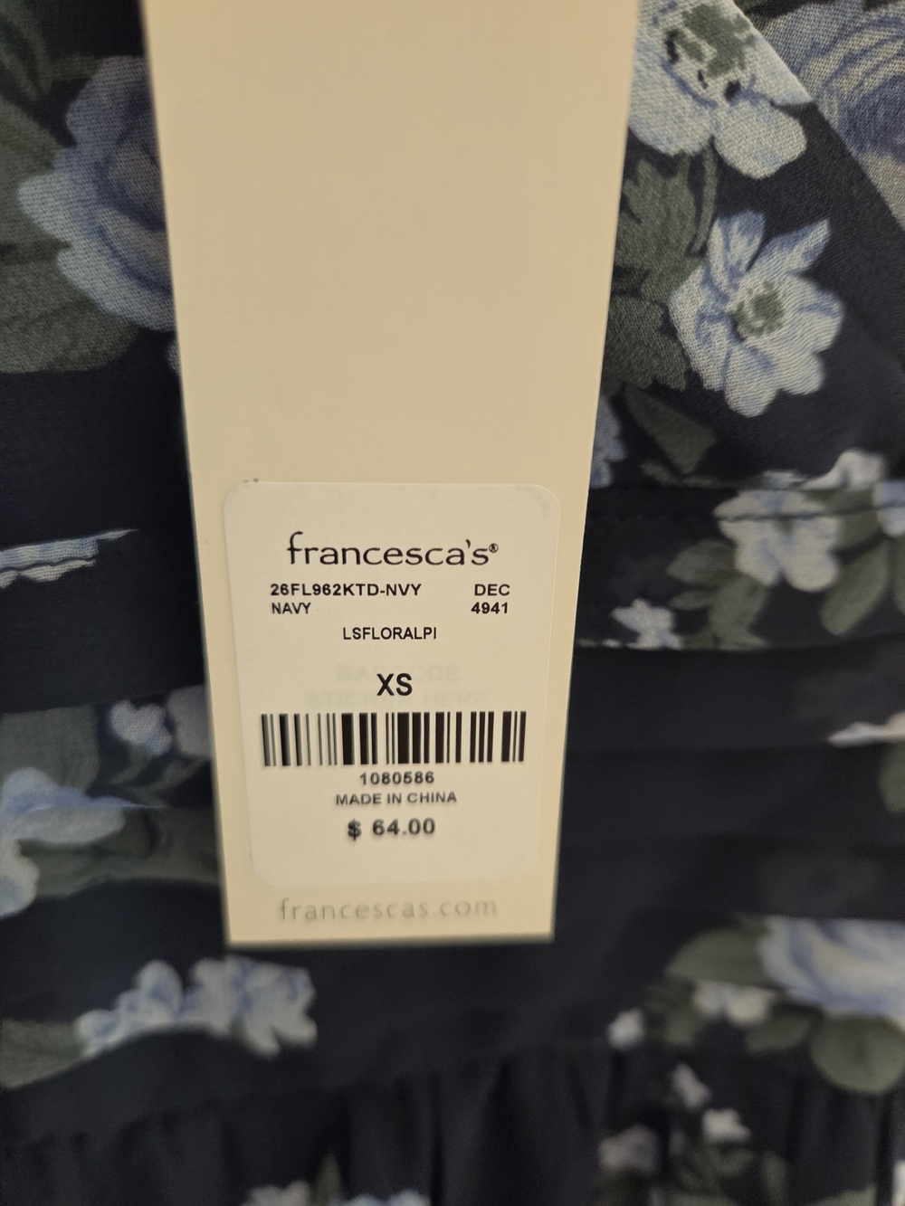 Francesca's Collections Navy B Sheer Floral V-Neck Dress with Light Blue Roses - Picture 12 of 13